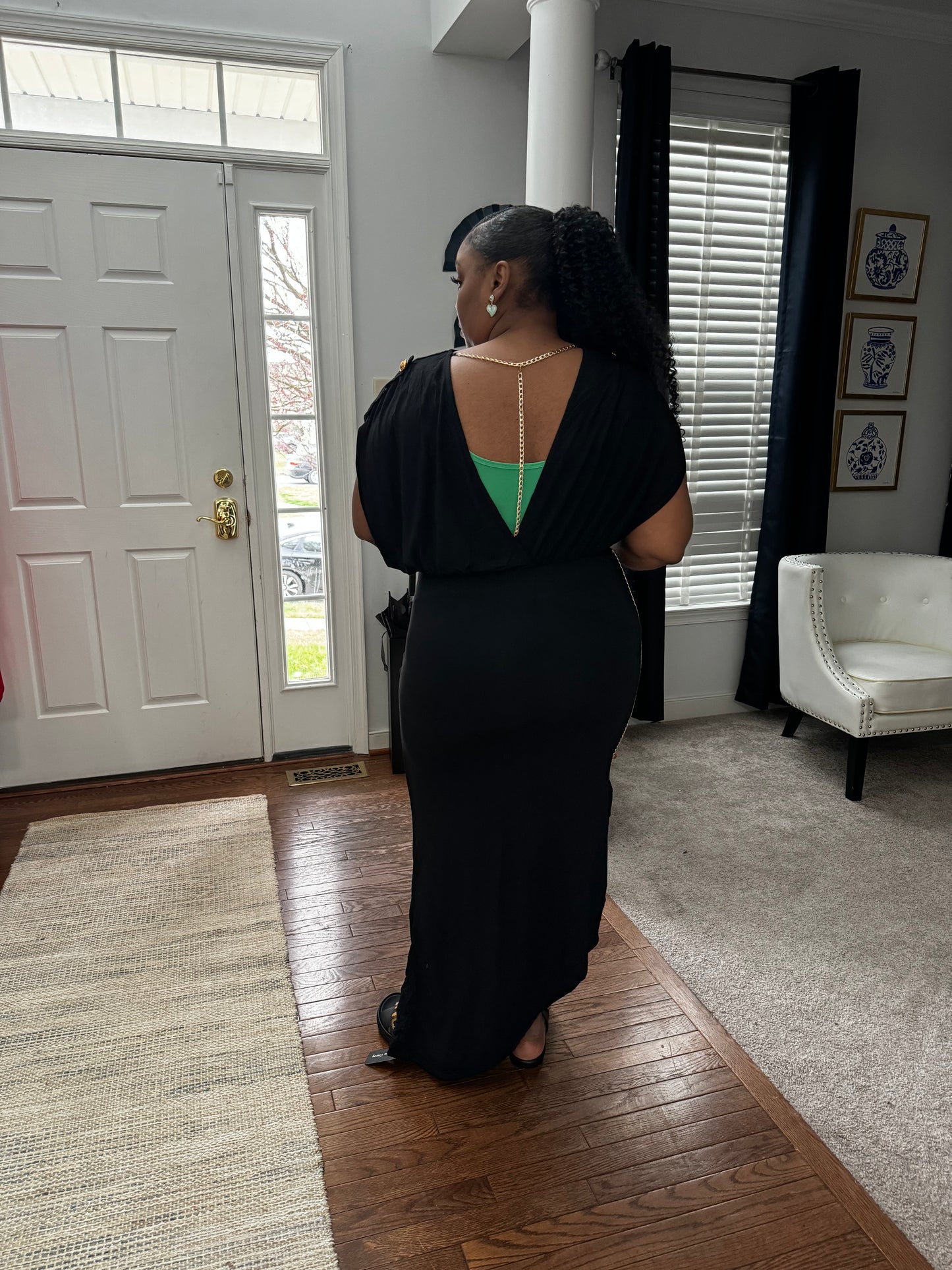 Off the Chain | Black Sleeveless Dress With Gold Chain Accent