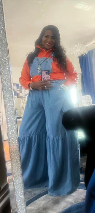 Cute & Comfy | Denim Cargo Flare Jumpsuit