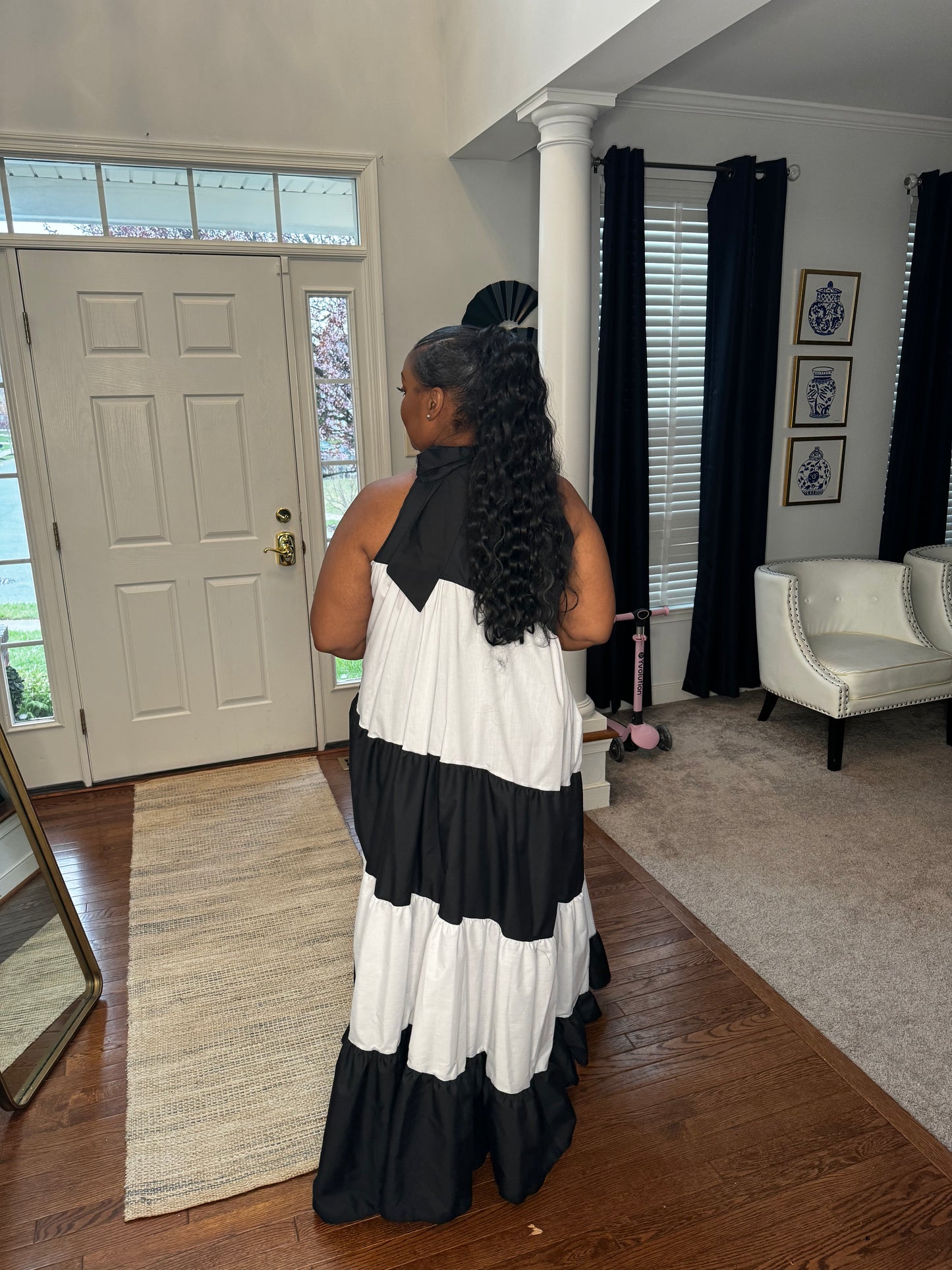 It's Black & White | Sleeveless Halter Dress