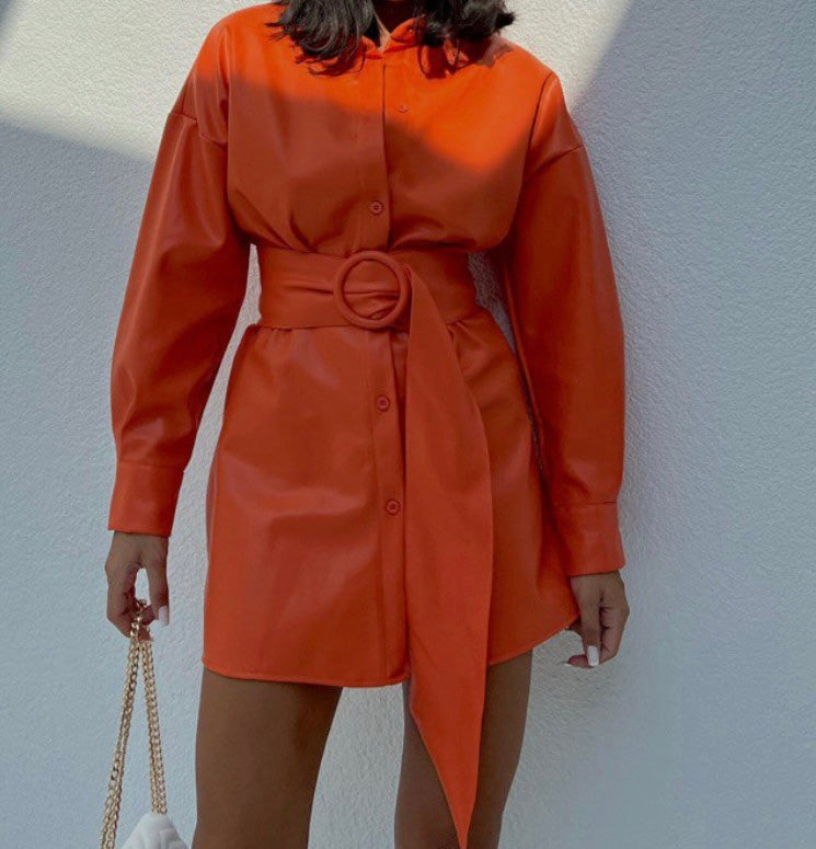 It's Sweet | Orange Leather Dress Pink and Pearls Shop It's Sweet | Orange Leather Dress Pink and Pearls Shop