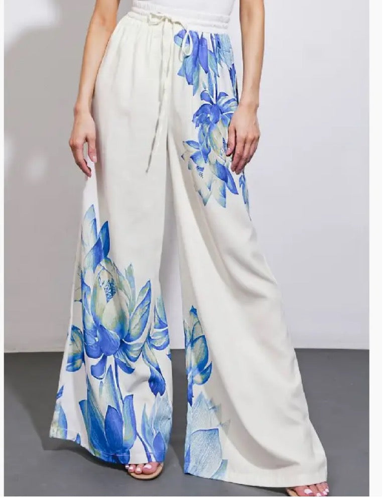Summer In Greece | Ivory Floral Pants