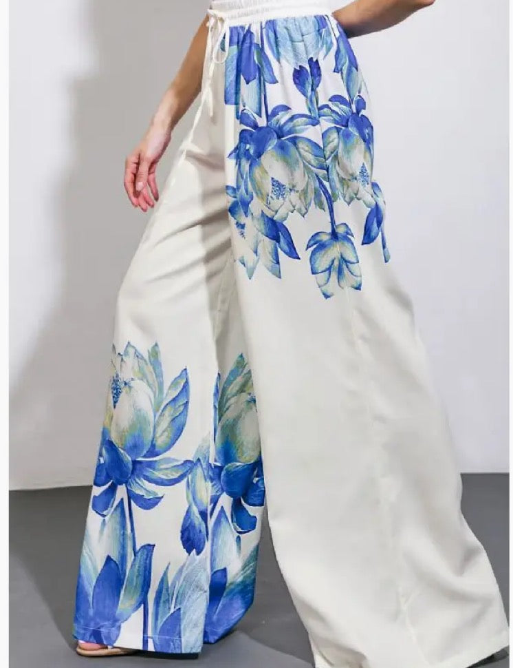 Summer In Greece | Ivory Floral Pants
