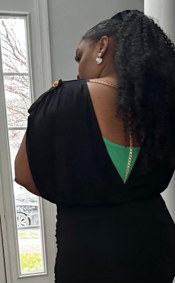 Off the Chain | Black Sleeveless Dress With Gold Chain Accent