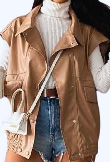 Tan Vegan | Leather Motto Vest