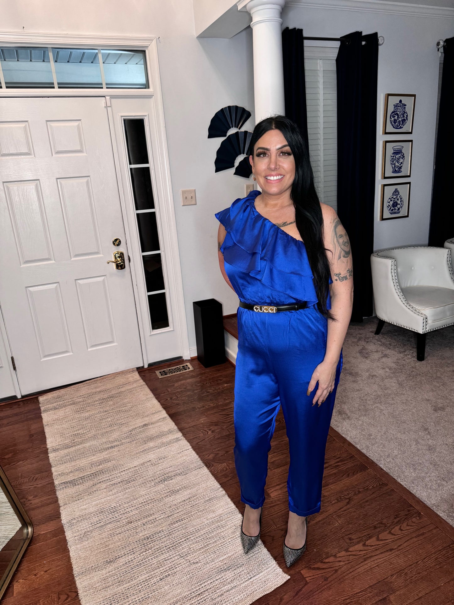 Blue Ruffle | Satin Jumpsuit