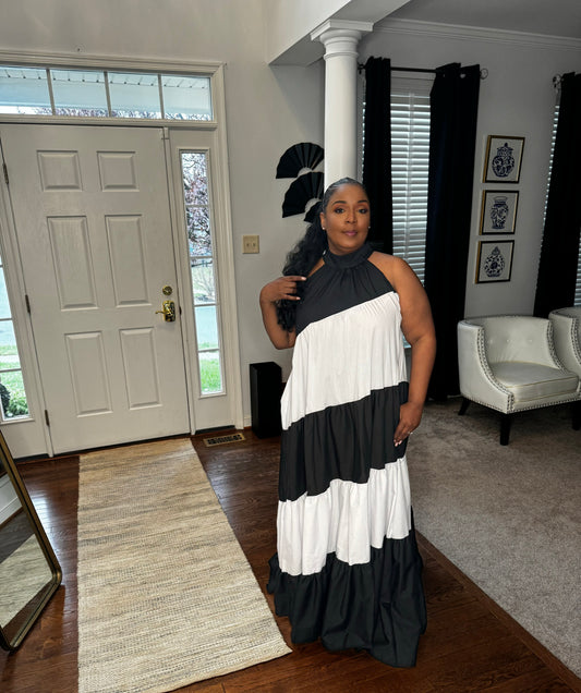 It's Black & White | Sleeveless Halter Dress